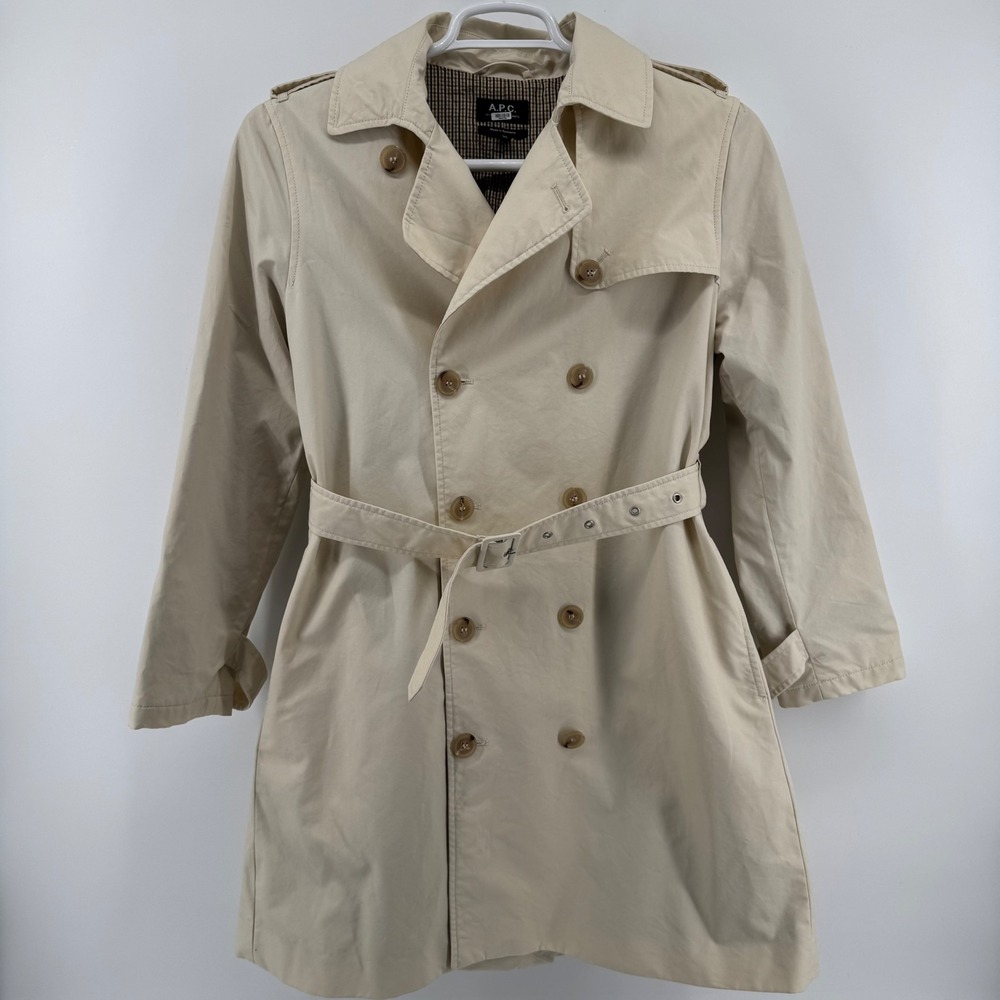 APC Trench Coat Womens 38 Beige Double Breasted Belted Cotton Outerwear